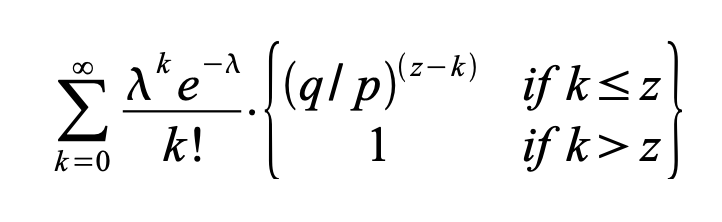 Summation for attacker success probability across potential progress